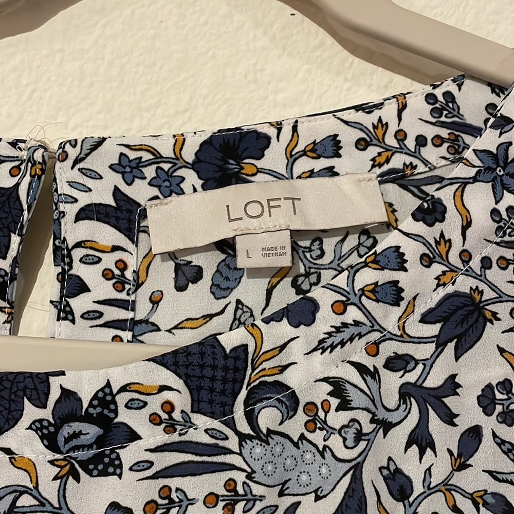 LOFT Blue and White Relaxed Long Sleeve Blouse - Picture 3 of 4